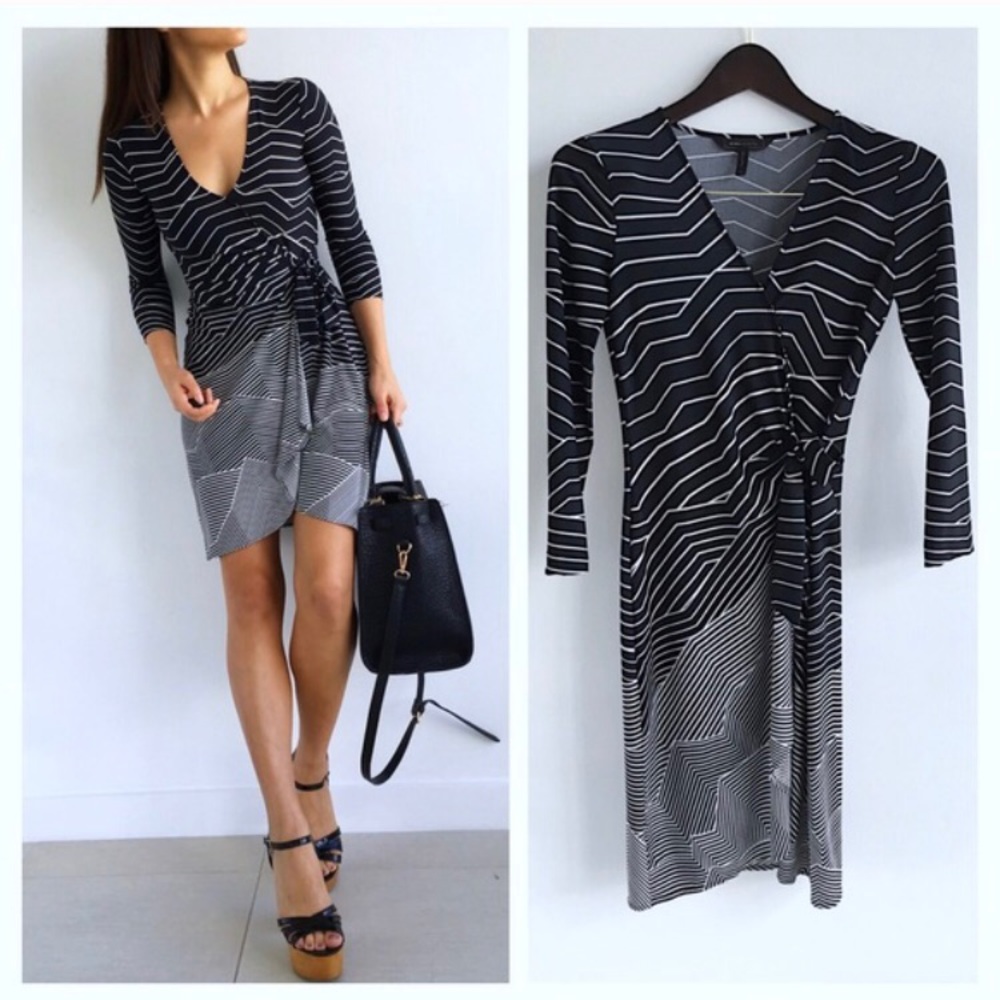 BCBGMAXAZRIA Black and white striped dress